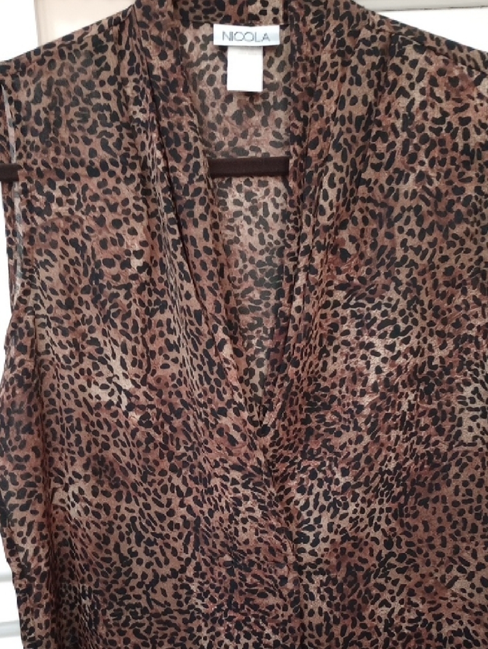 🥰3/$25 VTG NICOLA Brown Leopard Print Sleeveless V-Neck Camisole - Picture 4 of 8